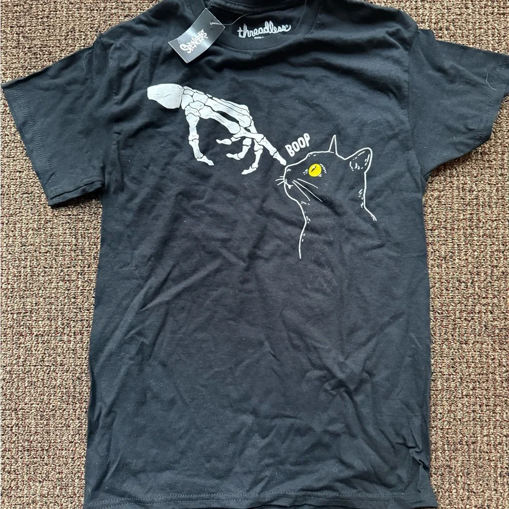 Threadless Black Cat and Skeleton Hand T-Shirt